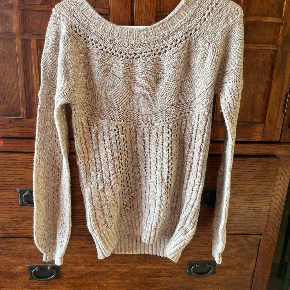 Maurices Cream Crew Neck Sweater with Decorative Yoke